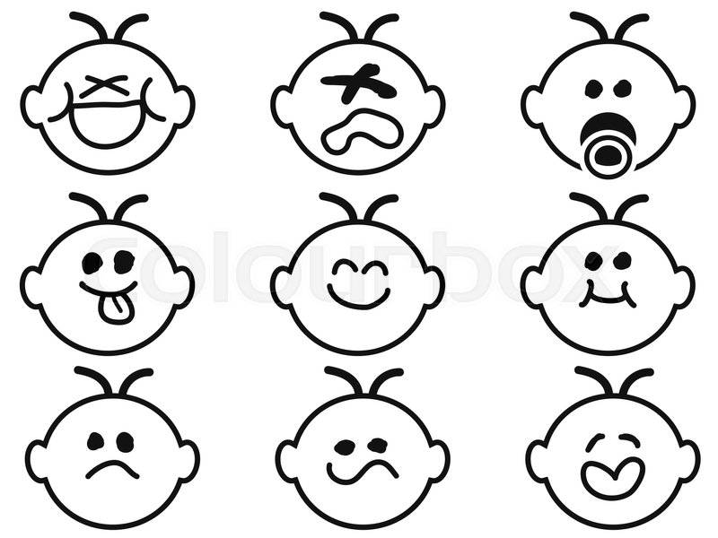 800x600 Isolated Cute Baby Face Icons On White Stock Vector Colourbox - Cute Baby Face Drawing