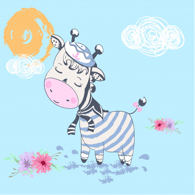 626x626 Cute Baby Giraffe Cartoon Drawing Sailor Vector Premium Download - Cute Baby Giraffe Drawing