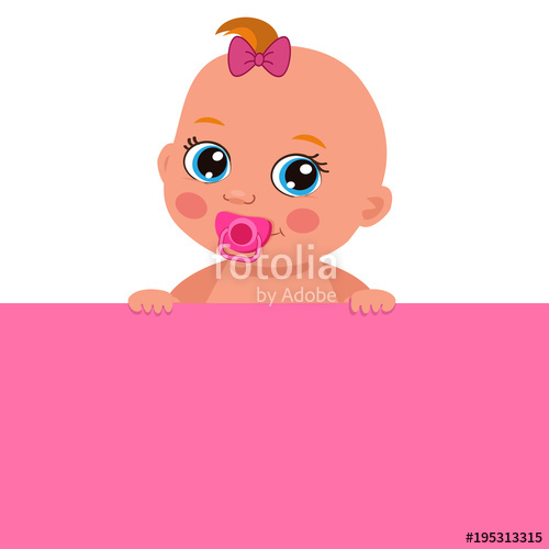 500x500 cute baby girl with blank banner vector illustration cartoon baby - Cute Baby Girl Drawing