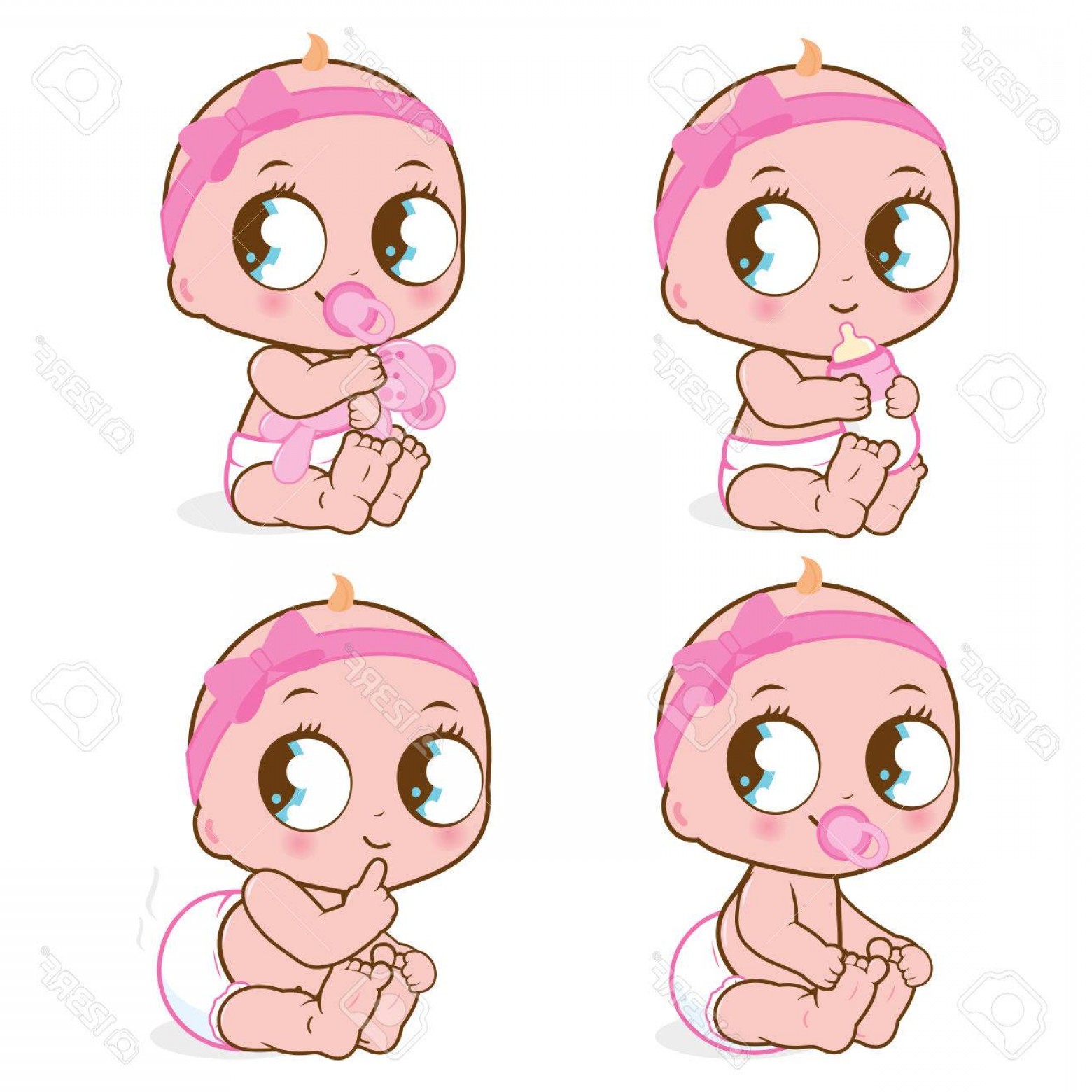 1560x1560 Photostock Vector Cute Baby Girl Vector Set Soidergi - Cute Baby Girl Drawing