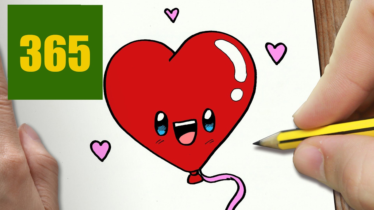 1280x720 How To Draw A Balloon In Love Cute, Easy Step - Cute Balloon Drawing