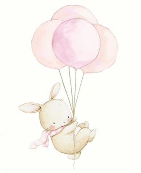 480x589 Adorable Bunny With Balloons Art Baby Art, Bunny Art, Baby - Cute Balloon Drawing