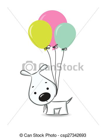 362x470 Cute Cartoon Dog With Balloons Vectors - Cute Balloon Drawing