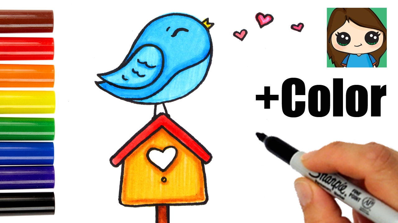 1280x720 How To Draw + Color A Bird On A Birdhouse Easy - Cute Bird Drawing