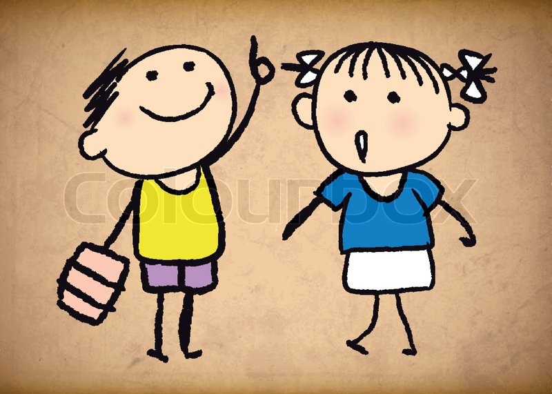 800x571 Cute Boy And Girl Sketch Background Stock Vector Colourbox - Cute Boy And Girl Drawing
