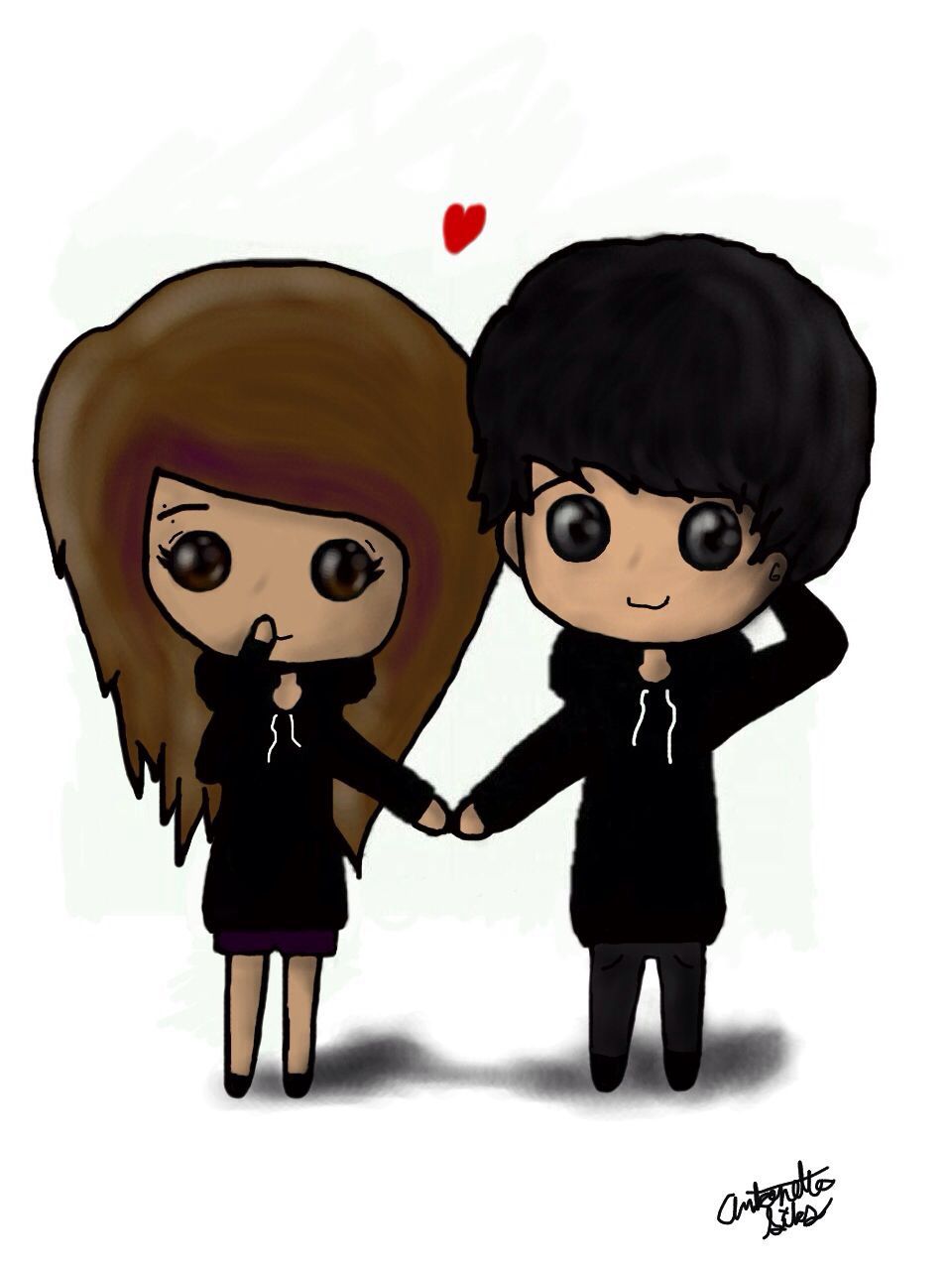 960x1280 Draw Emo Style Couple Girl Boy Cute Adorable - Cute Boy And Girl Drawing