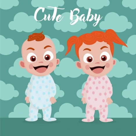 468x467 Babies Drawing Cute Boy Girl Icons Vectors Stock In Format - Cute Boy And Girl Drawing