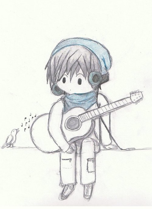 500x686 Cute Boy With Guitar Uploaded - Cute Boy Drawing