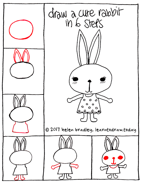 500x641 How To Draw A Rabbit In A Dress In Steps Learn To Draw - Cute Bunny Drawing Step By Step