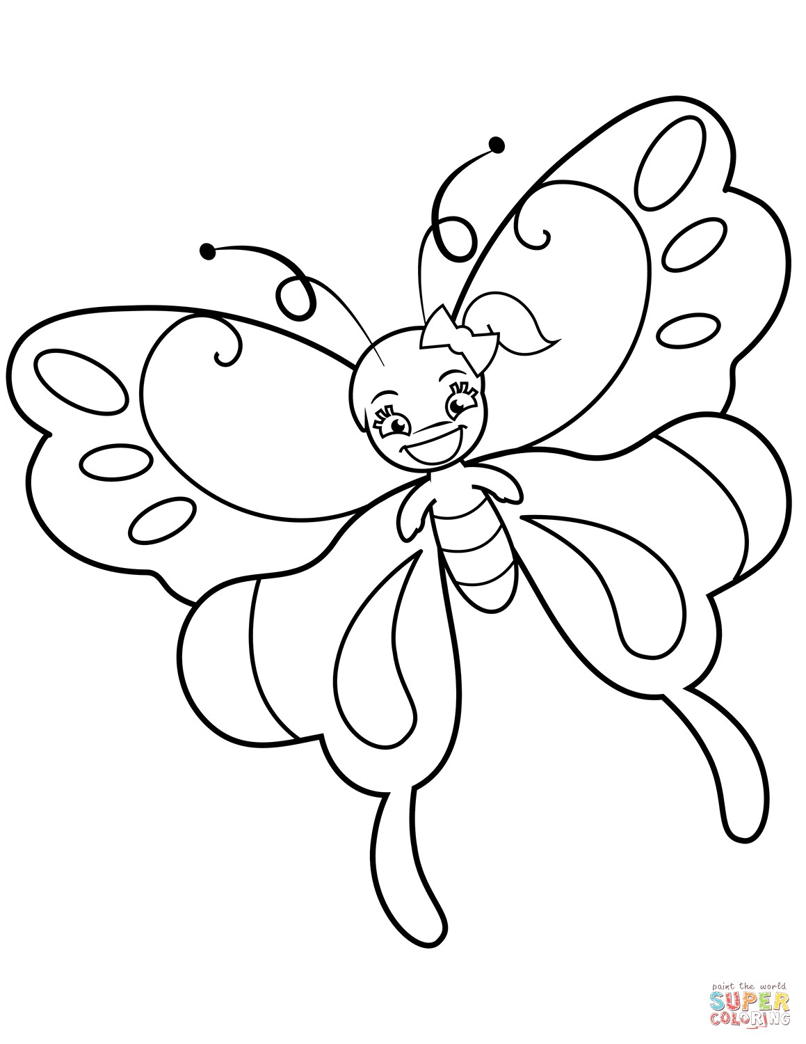 1159x1500 cute butterfly girl with ponytail coloring - Cute Butterfly Drawing