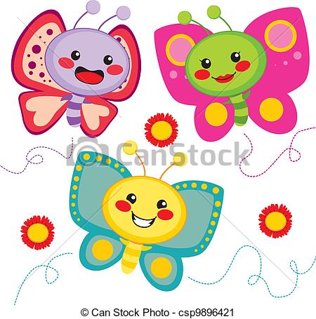 450x455 Cute Butterflies Three Cute Colorful Butterfly Friends Flying - Cute Butterfly Drawing