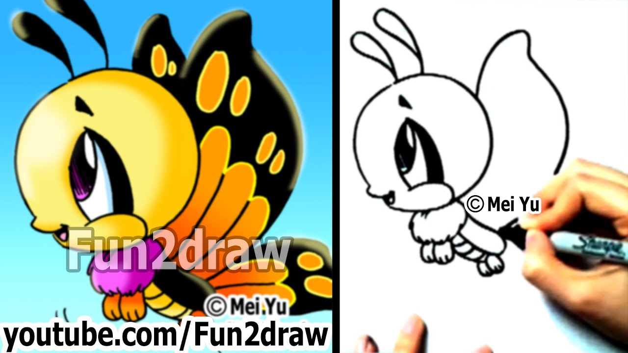1280x720 How To Draw Cartoons Easy - Cute Butterfly Drawing