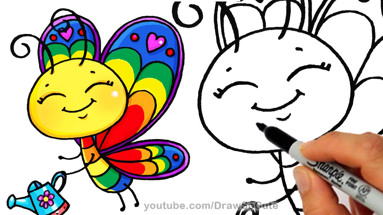 1280x720 How To Draw A Cartoon Butterfly Cute Step - Cute Butterfly Drawing
