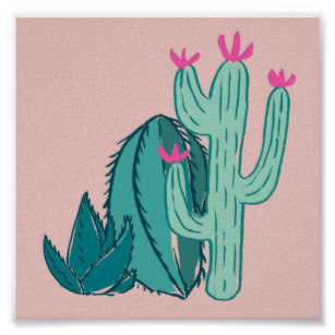 307x307 Cute Cactus Drawing Posters Prints Zazzle Uk - Cute Cactus Drawing