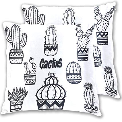 425x425 Cute Cactus Drawing Throw Pillow Cover, Cotton Square - Cute Cactus Drawing