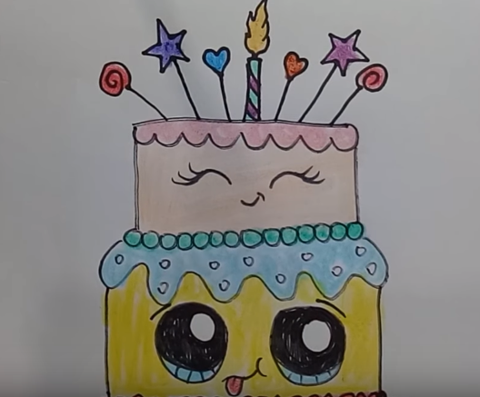 528x437 How To Draw A Cute Birthday Cake - Cute Cake Drawing