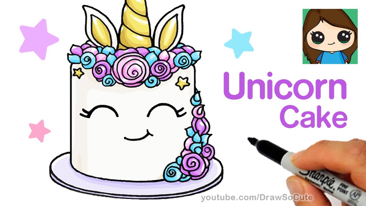 1280x720 How To Draw A Unicorn Cake Easy - Cute Cake Drawing