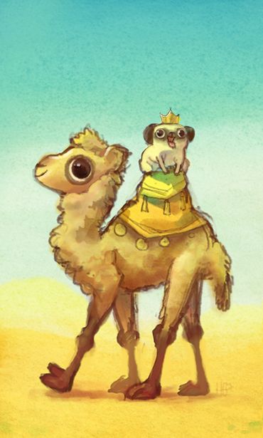 370x615 Pug Riding A Camel - Cute Camel Drawing