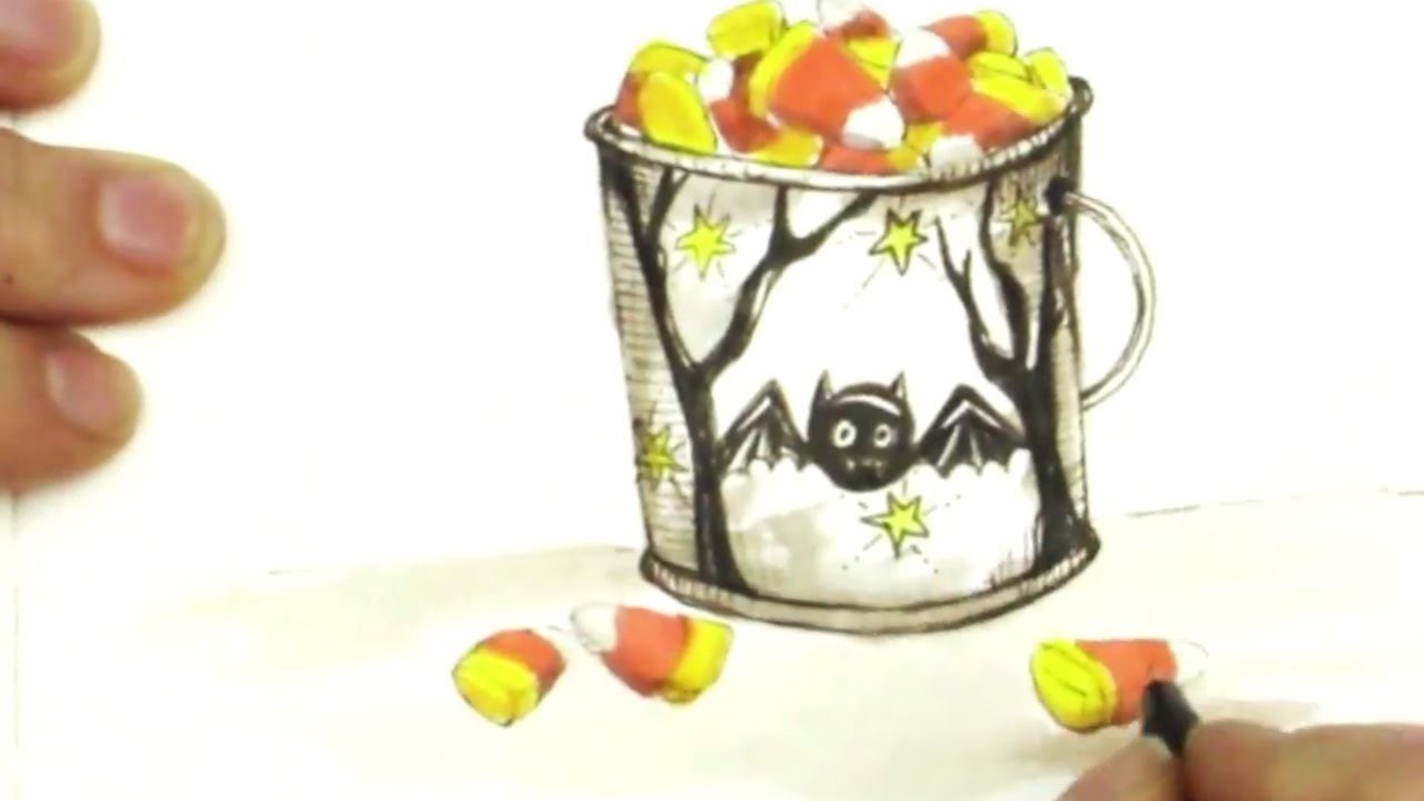 1280x720 Pen Drawing Tutorial How To Draw A Cute Bucket Of Candy Corn - Cute Candy Corn Drawing