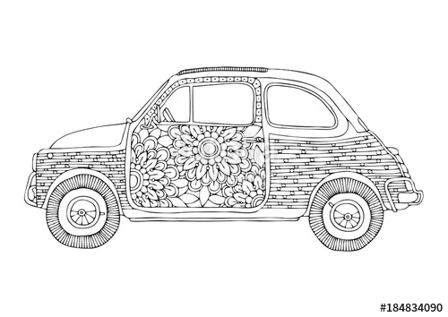 500x354 Hippie Car Small Cute Car With Flowers Hand Drawn Picture - Cute Car Drawing