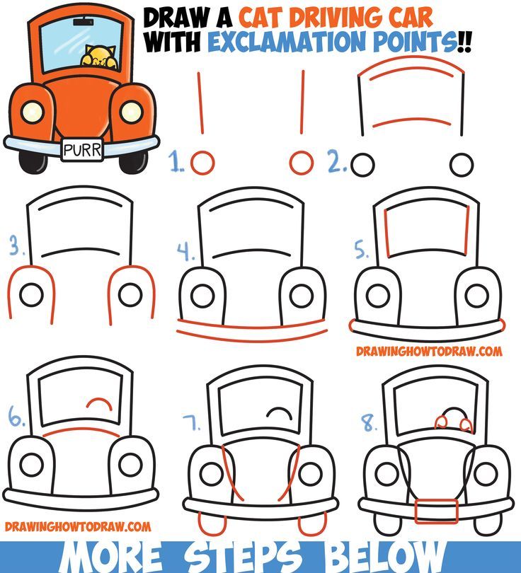 736x810 how to draw cute cartoon cat driving a car from exclamation points - Cute Car Drawing