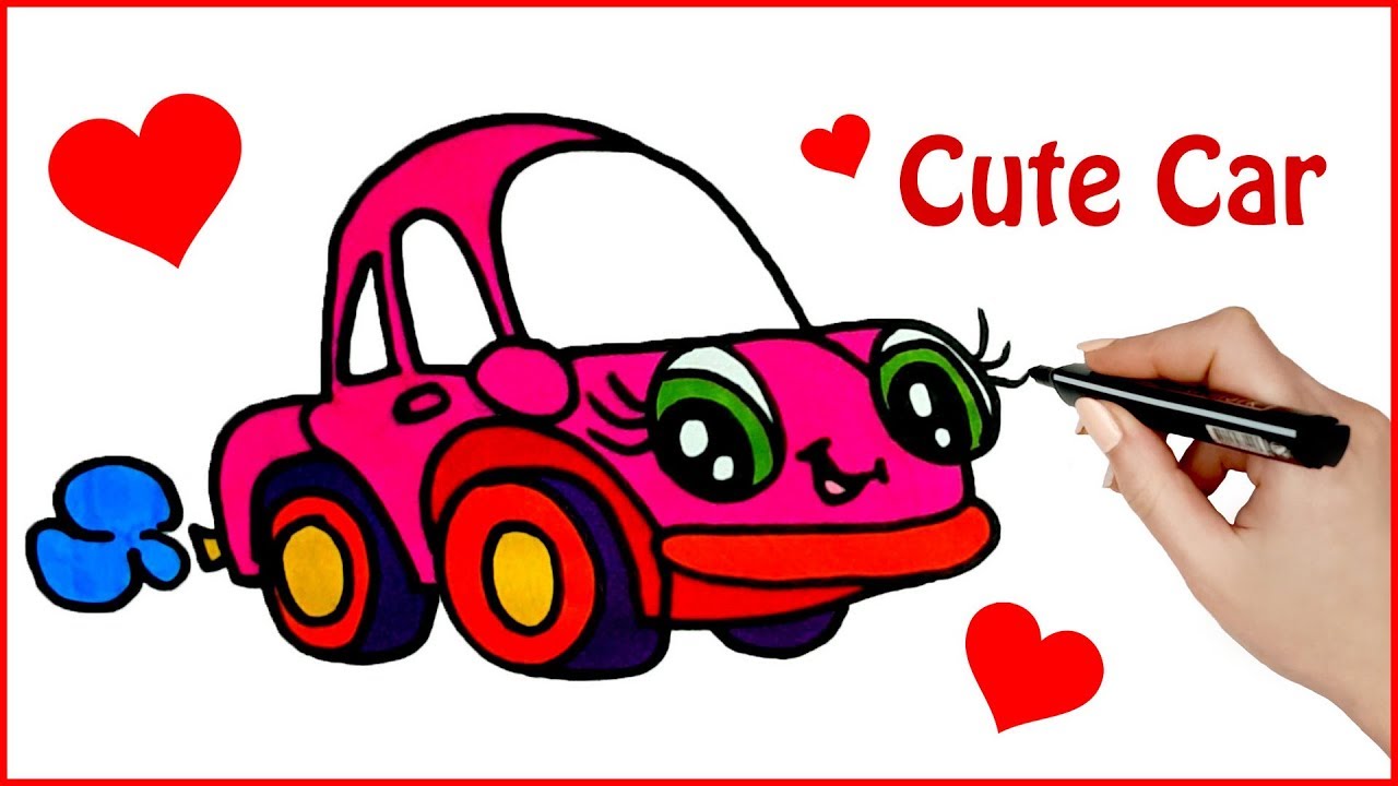 1280x720 Cute Car Coloring And Drawing For Kids Learn Colors With Cute - Cute Car Drawing