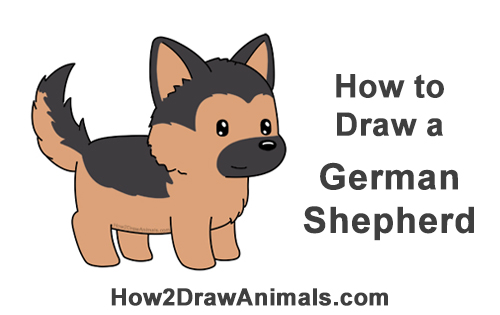 500x315 How To Draw A German Shepherd Puppy Dog - Cute Cartoon Dog Drawings