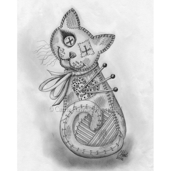 600x600 voodoo cat doll, creepy cute cat doll, patchwork cat, pincushion - Cute Cat Drawing