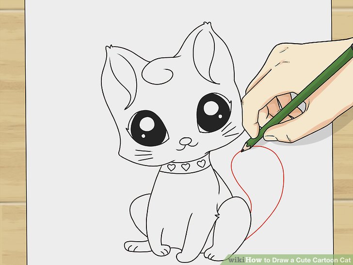 728x546 How To Draw A Cute Cartoon Cat Steps - Cute Cat Drawing Easy