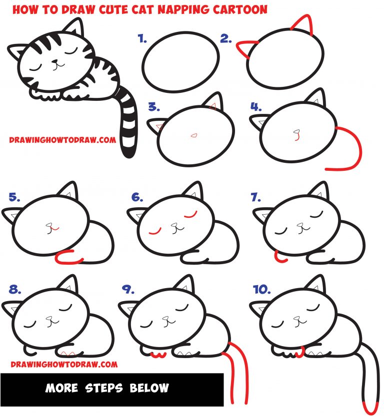 768x839 How To Draw Cats Step - Cute Cat Drawing Step By Step