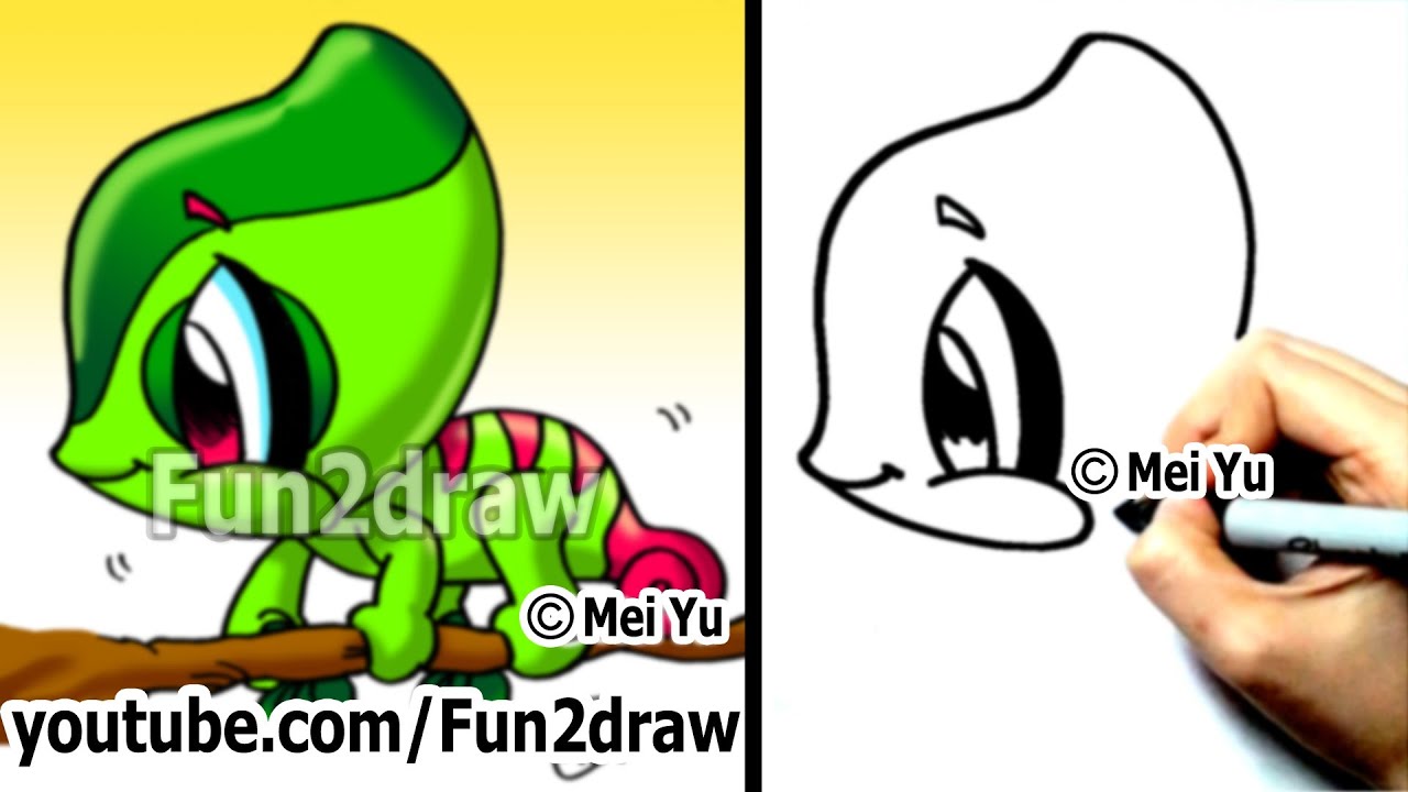 1280x720 Easy Cartoon Drawing - Cute Chameleon Drawings
