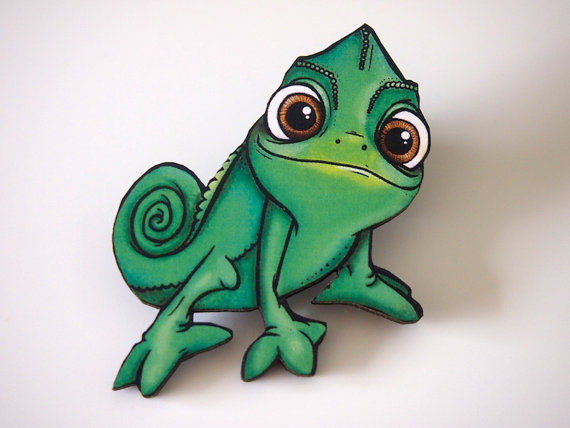 570x428 pascal chameleon from rapunzel laser cut wood brooch - Cute Chameleon Drawings