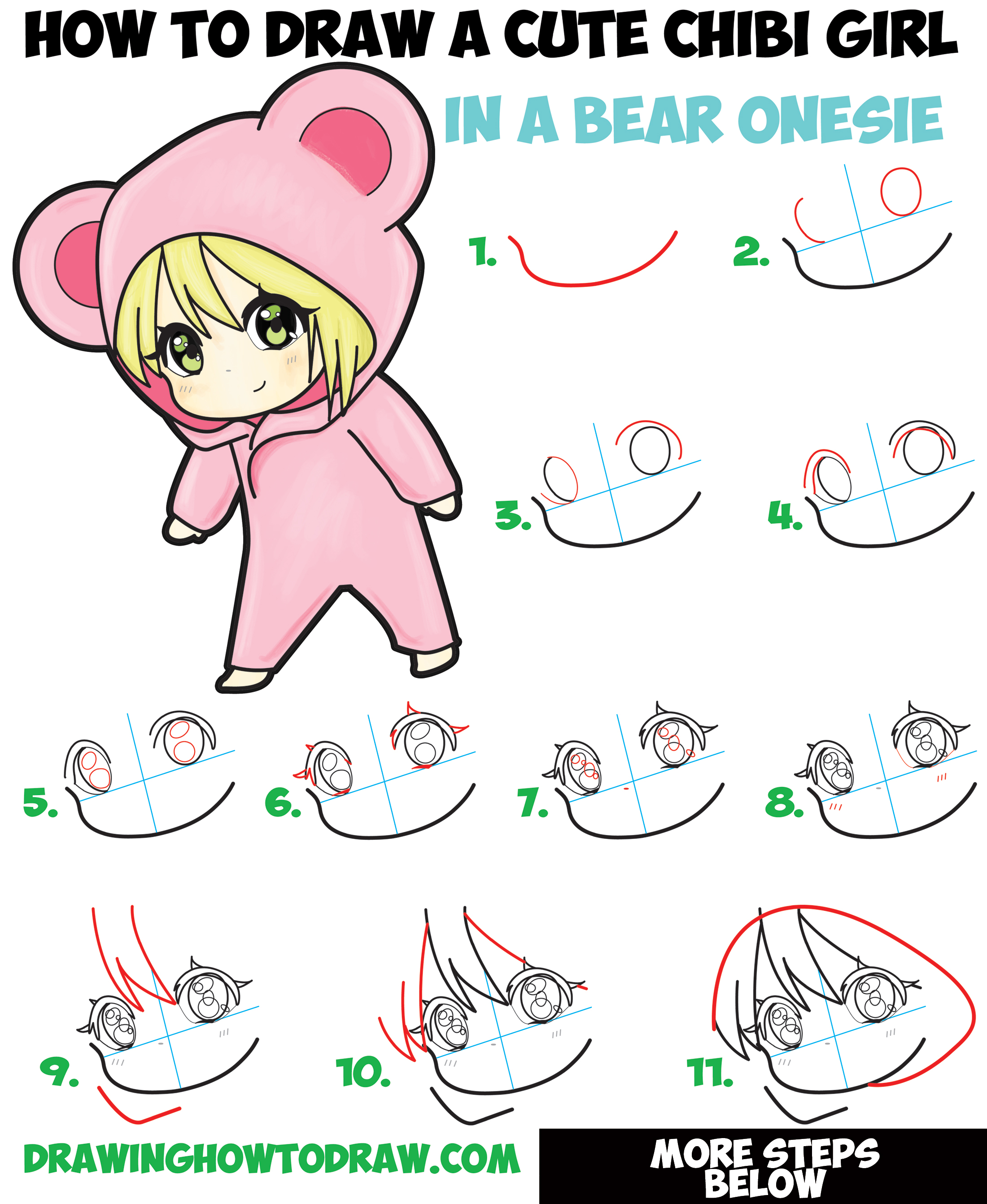 2200x2685 Learn How To Draw A Cute Chibi Girl Dressed In A Hooded Bear - Cute Chibi Drawings