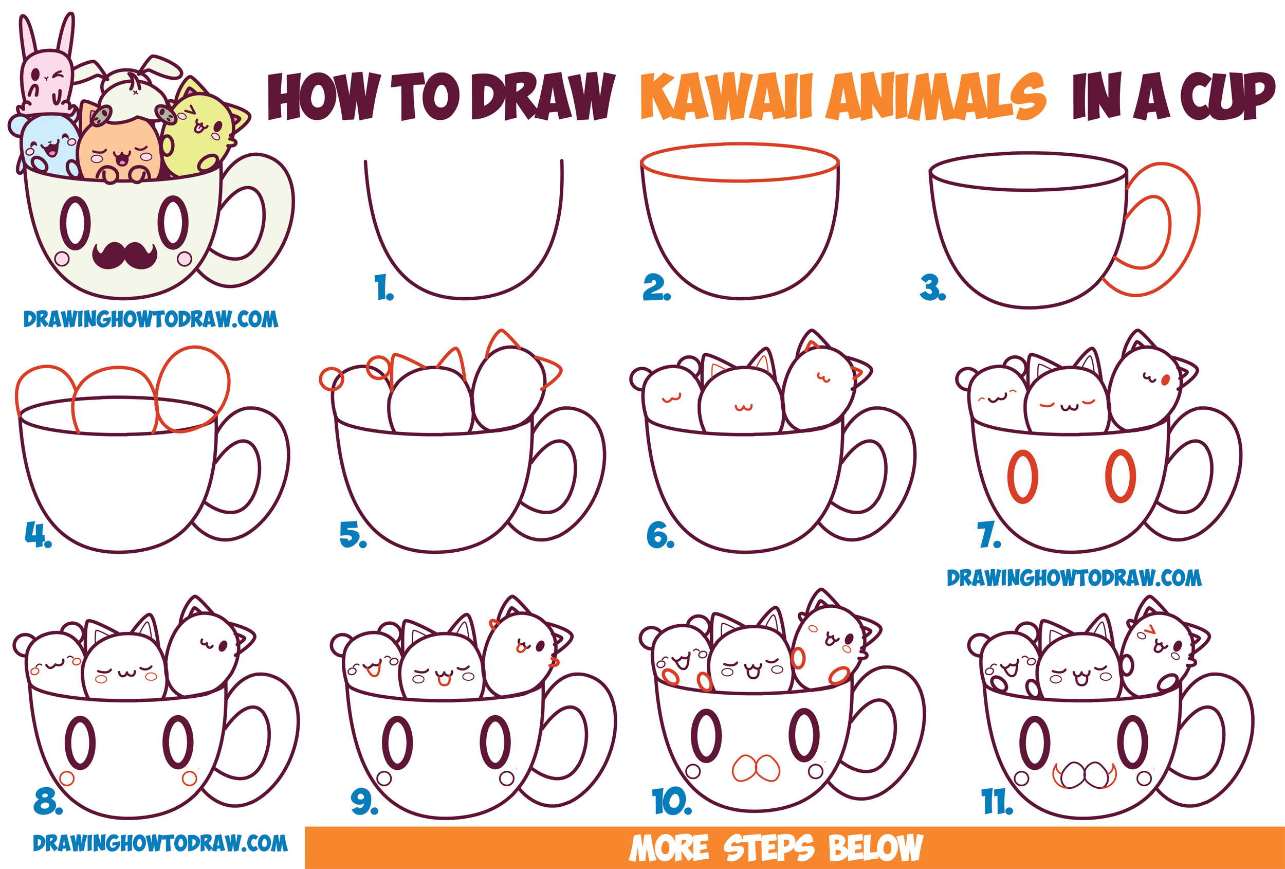 2500x1690 How To Draw Cute Kawaii Animals And Characters In A Coffee Cup - Cute Coffee Drawing