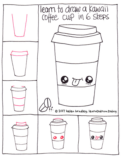 500x635 Kawaii Style Coffee In Six Steps Learn To Draw - Cute Coffee Drawing