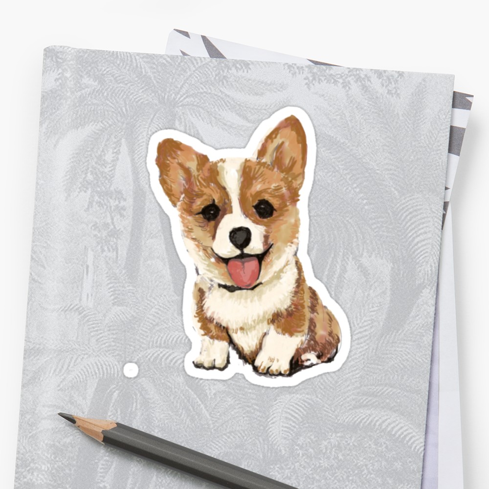 1000x1000 Cute Corgi Drawing Sticker - Cute Corgi Drawing