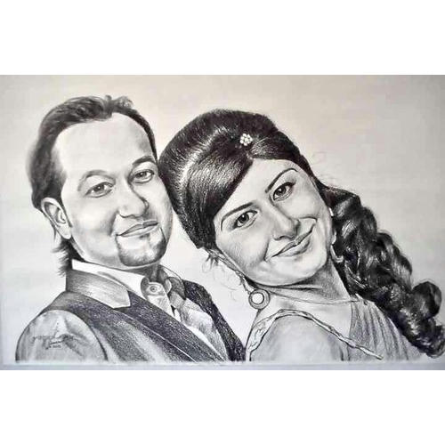 500x500 Cute Couple Pencil Sketch - Cute Couple Pencil Drawing