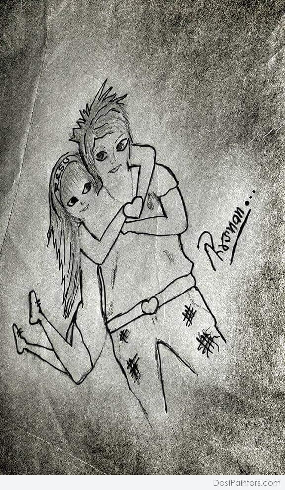 576x990 Pencil Sketch Of Cute Couple - Cute Couple Pencil Drawing
