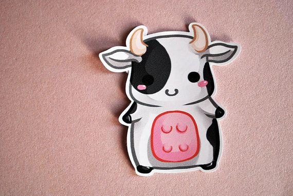 570x382 Kawaii Chibi Baby Cow Sticker - Cute Cow Drawing