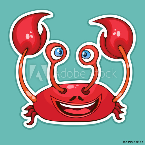 500x500 Painted Cute Funny Crab Smiling Sticker, Design Element, Print - Cute Crab Drawing