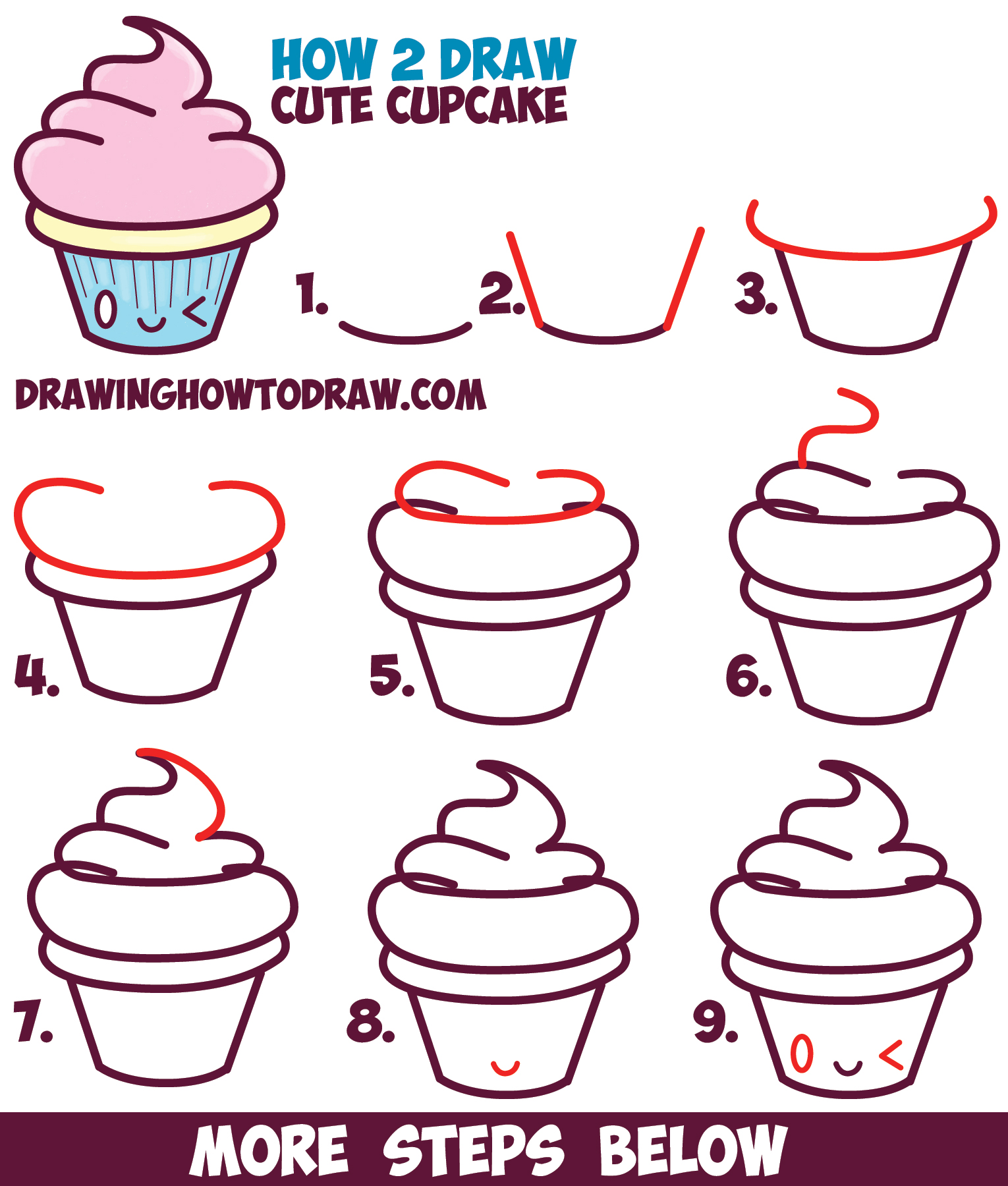 1530x1800 How To Draw Cute Kawaii Cupcake With Face On It - Cute Cupcake Drawing