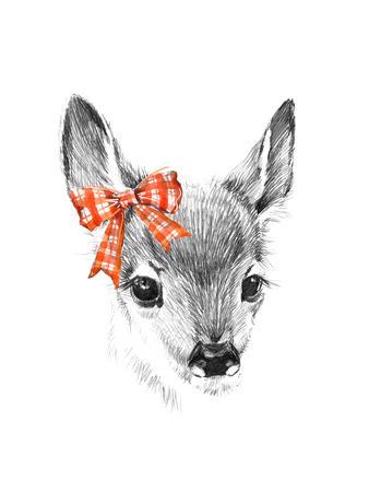 338x450 cute deer pencil sketch of fawn animal illustration t shirt - Cute Deer Drawing