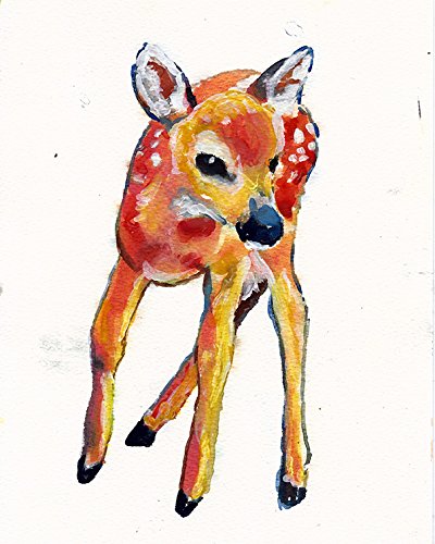 400x500 Cute Deer Nursery Art Print, Roe Deer Kids Room Decor - Cute Deer Drawing