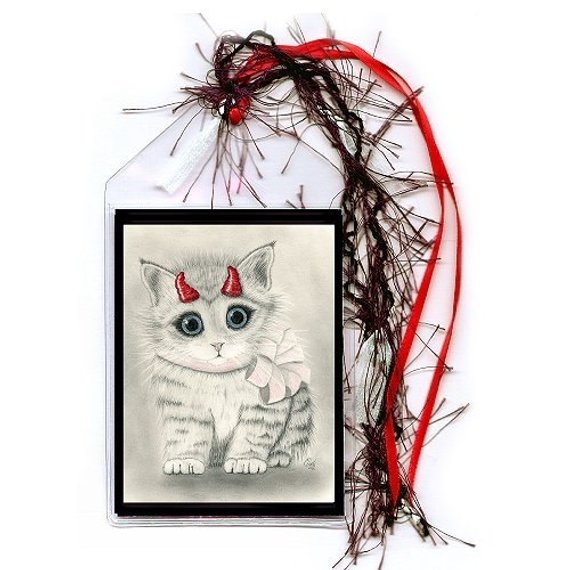 570x570 cute devil kitten bookmark red horns devil cat bookmarker big etsy - Cute Devil Drawing