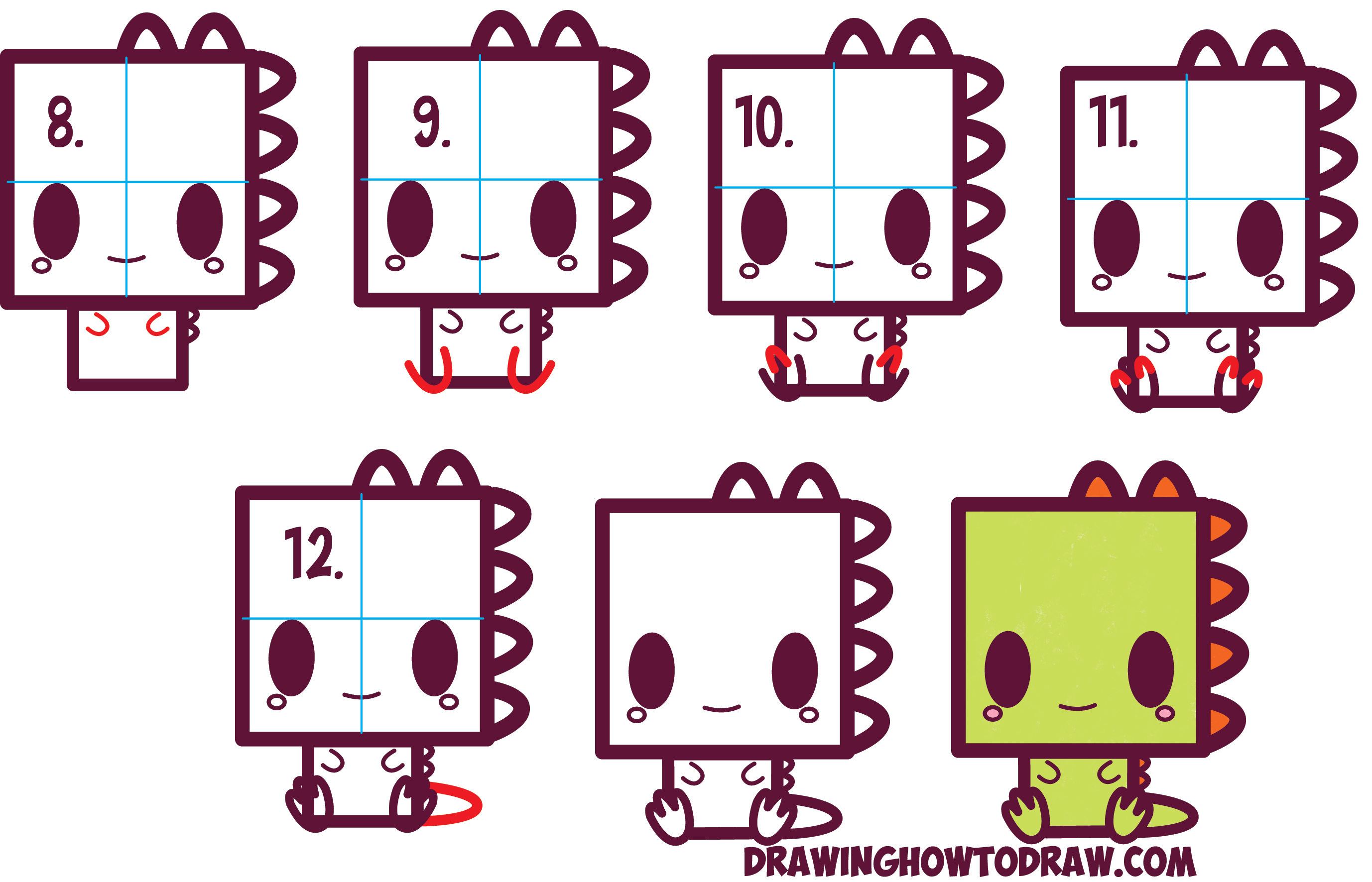 2755x1772 How To Draw Cute Kawaii Cartoon Baby Dinosaur From Squares - Cute Dinosaur Drawing