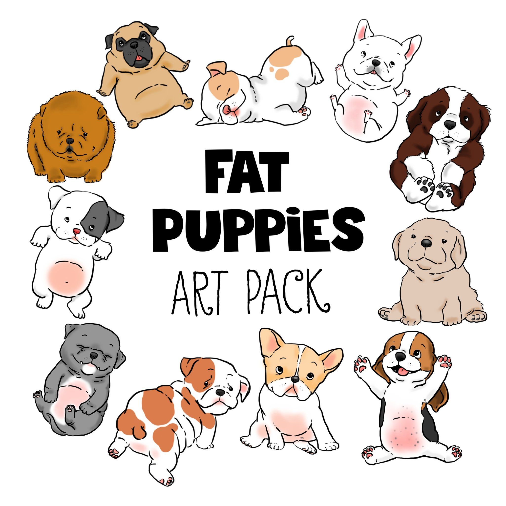 2048x2048 fat puppies clip art digital printables fat puppies - Cute Dog Cartoon Drawing