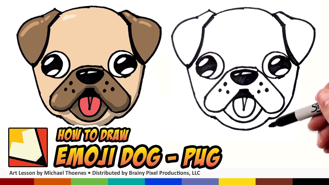 1280x720 How To Draw A Cute Dog Emoji Pug For Beginners Step - Cute Dog Drawing