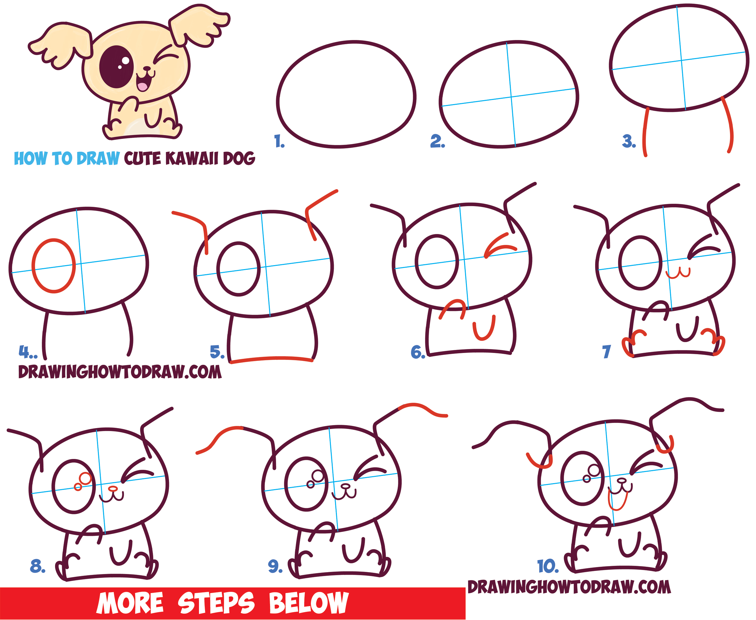 Какие надо рисовать. How to draw a Dog Step by Step. How to draw cute kawaii. Cute how to draw Dogs. Drawinghowtodraw.com.