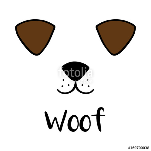 500x500 Dog Woof Vector Illustration Drawing With Writing Black Outlines - Cute Dog Face Drawing