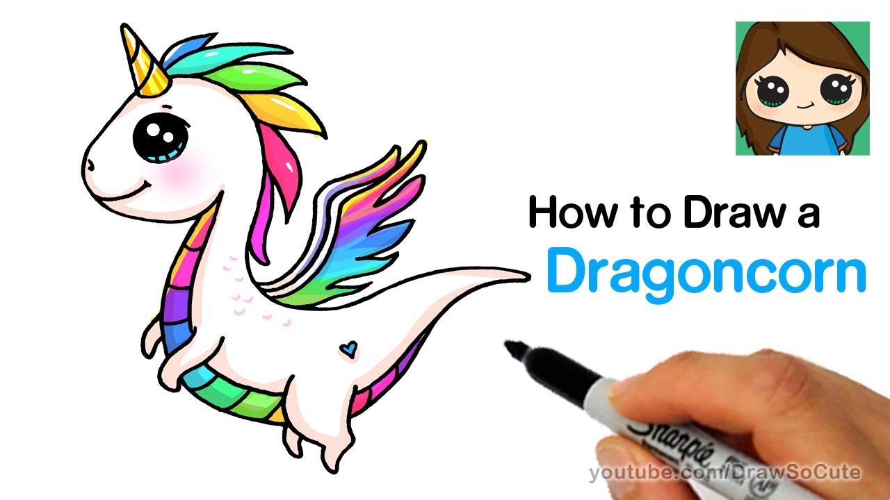 1280x720 How To Draw A Dragon Unicorn Dragoncorn - Cute Dragon Drawings